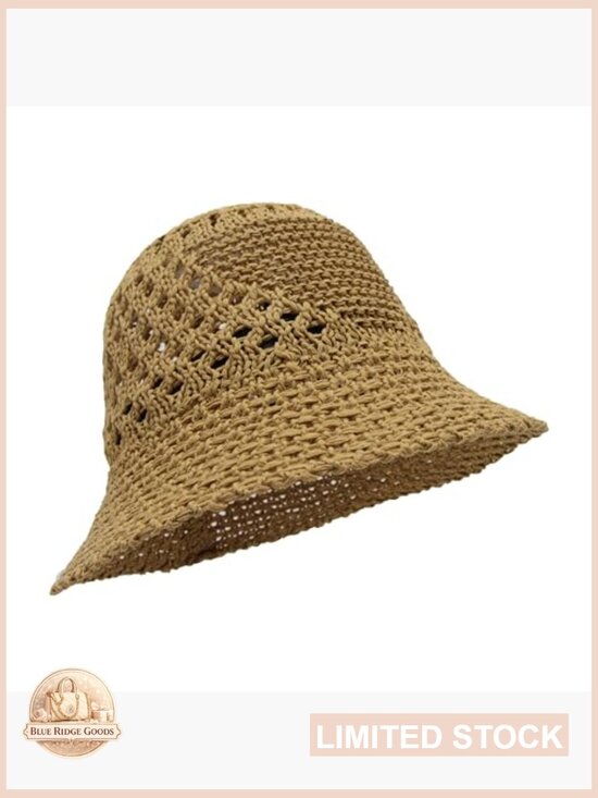 Straw Bucket Hat Women Knitted Crochet Sun Hat Packable Woven Beach Hat
